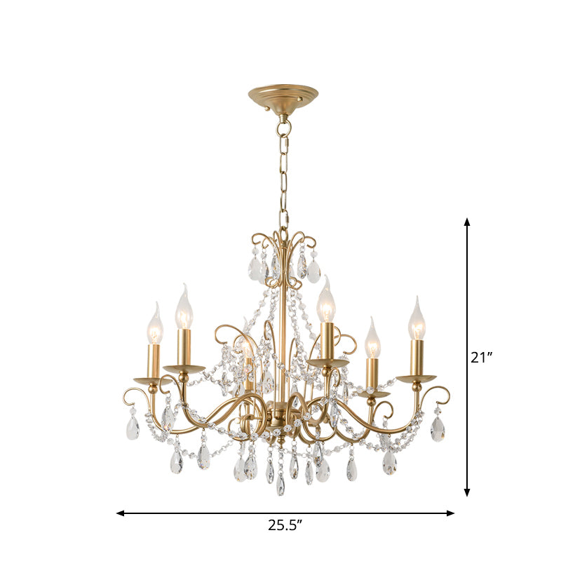 Metal Gold Finish Chandelier Candelabra Victorian Style Hanging Light with Crystal Accents