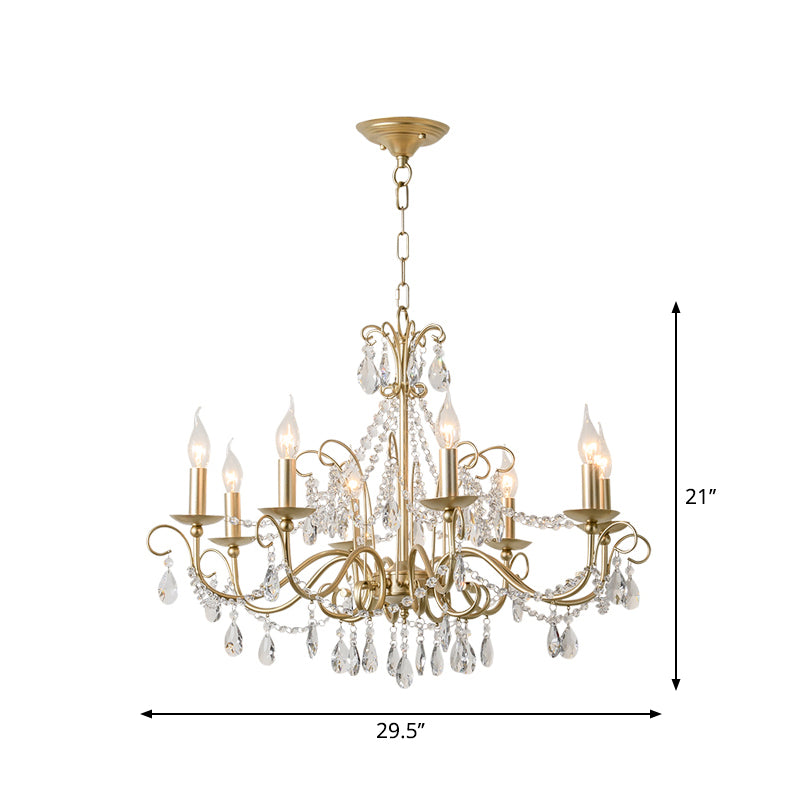 Metal Gold Finish Chandelier Candelabra Victorian Style Hanging Light with Crystal Accents