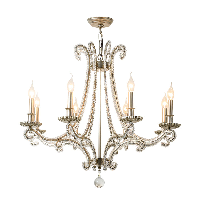 Classic Candelabra Hanging Lamp 3-Light Crystal Beaded Chandelier Light in Nickel