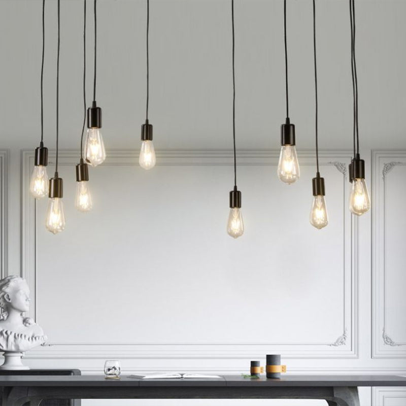 Schwarz nackte Glühbirne Anhänger Leicht Industrial Metall 10 Köpfe Garagen -Beute Hängende Lampe