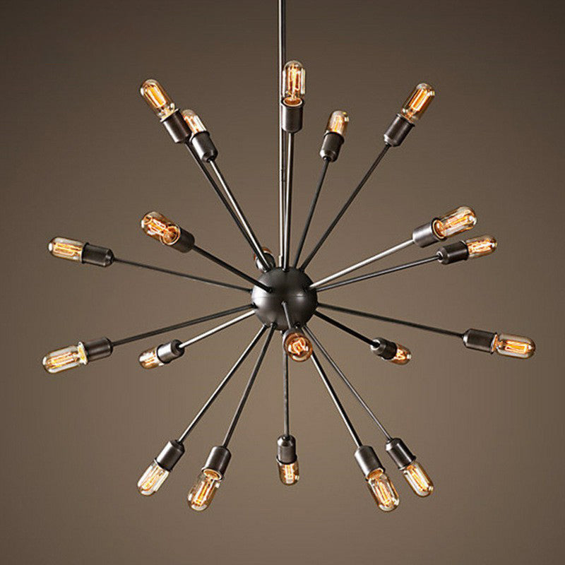 Metal Burst Pendant Ceiling Light Loft Style Living Room Hanging Chandelier in Black