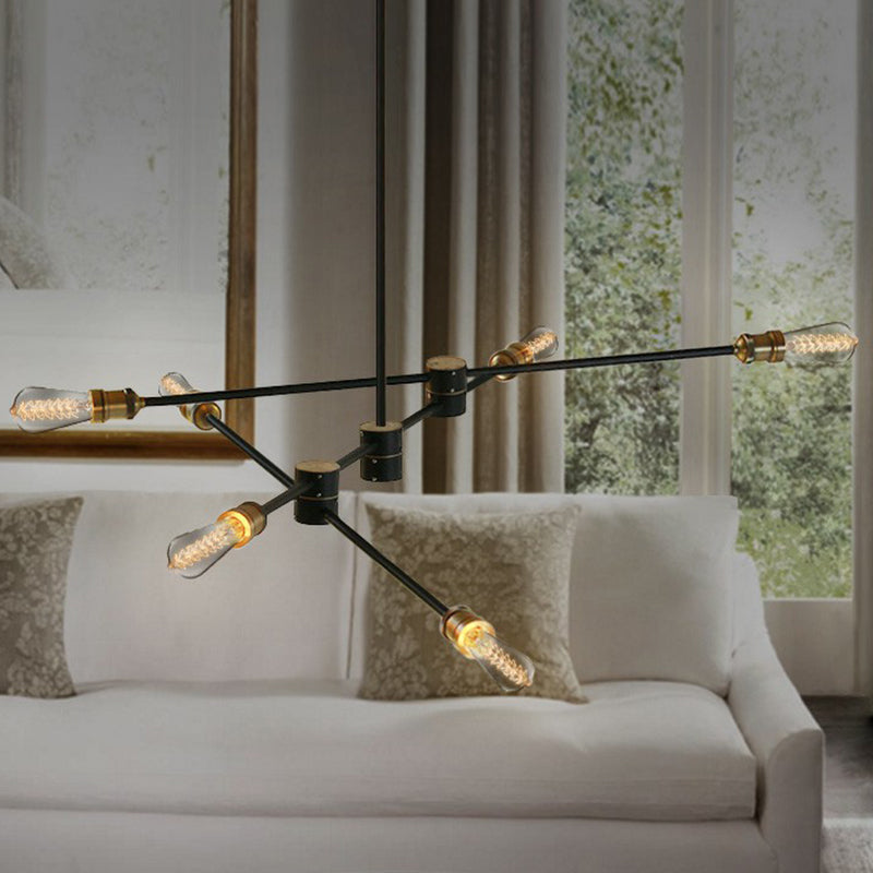 Black Rotatable Rod Arm Hanging Light Industrial Iron Dining Room Chandelier Lamp