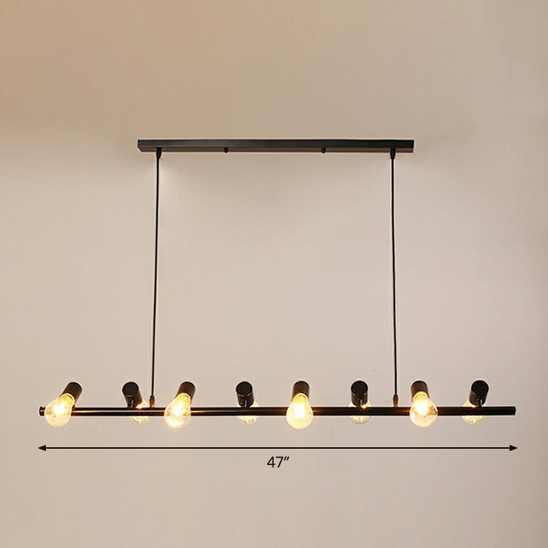Black Linear Island Parge Light Loft Metal Restaurant Spotlight con diseño de bombilla expuesta