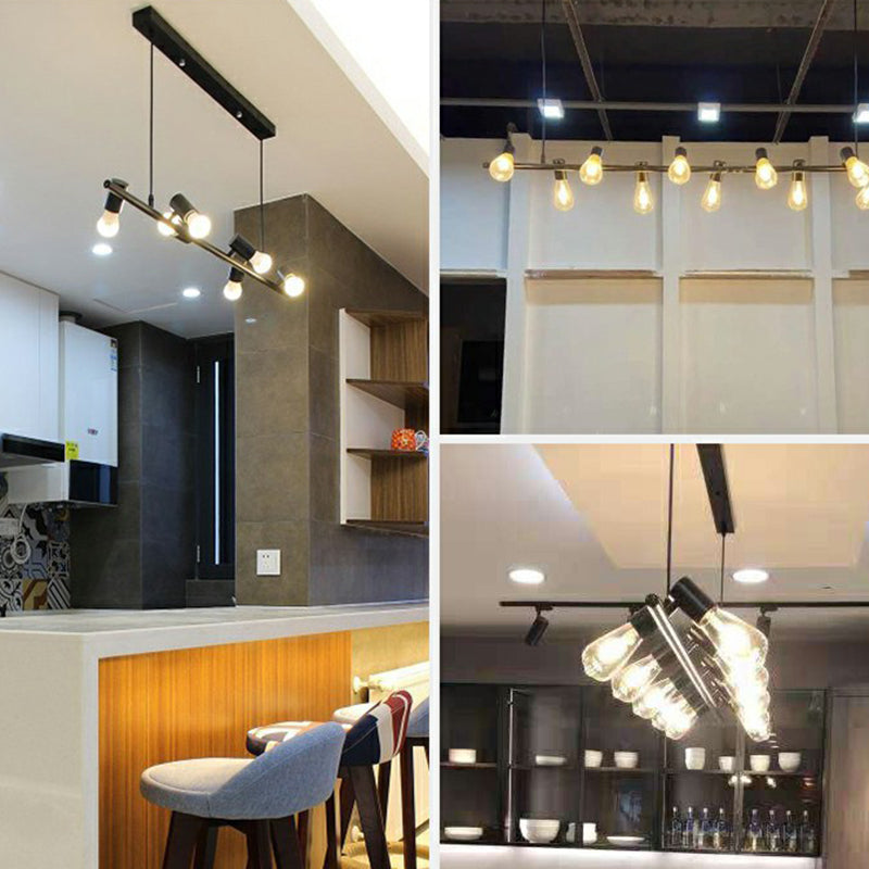 Black Linear Island Parge Light Loft Metal Restaurant Spotlight con diseño de bombilla expuesta