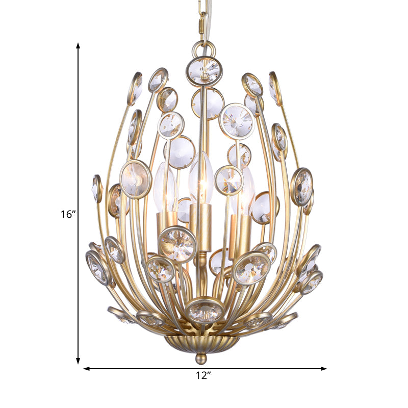 Fleur Crystal Plafond Light Rustique 3 lumières Light Light de Chandelier avec bras de champagne