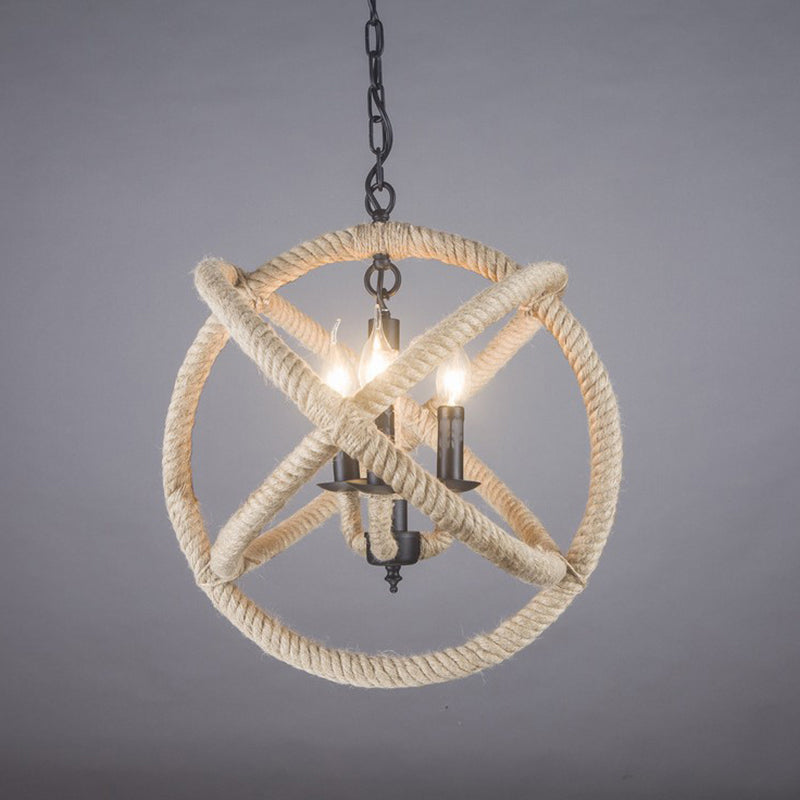 White Orbit Globe Pendant Chandelier Farmhouse Hemp Rope 3 Bulbs Dining Room Ceiling Light