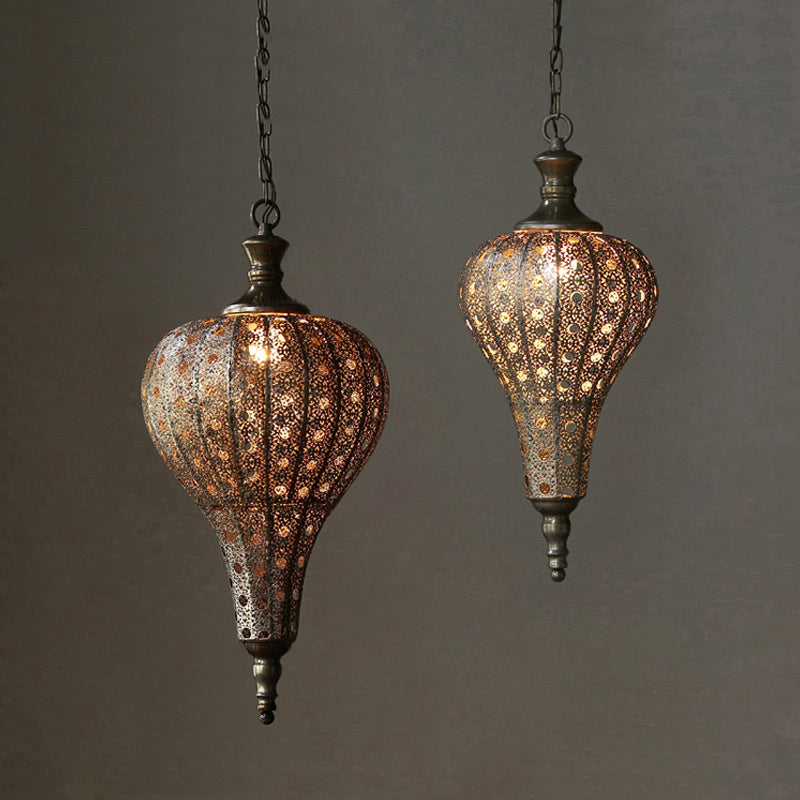 Antieke lantaarn hangerverlichting 1 bol metallic hangend licht in brons voor restaurant