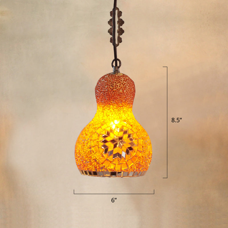 Bohemian Style Gourd Pendant Light 1-Bulb Tachate Art Terre Hanging Light for Restaurant