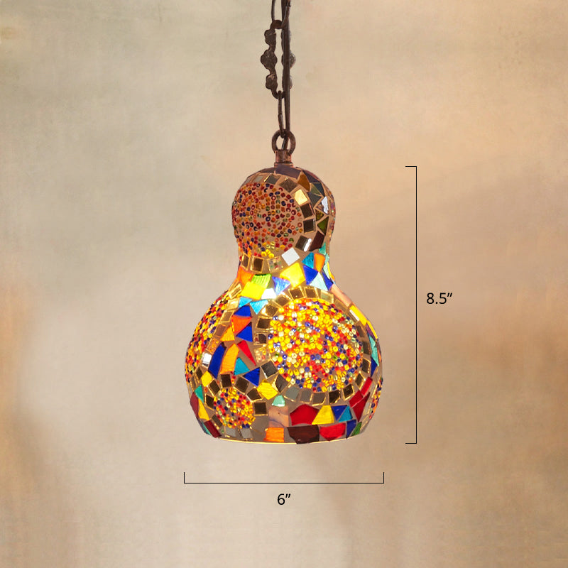 Boheemse stijl kalebas hanglamp 1-bulb gekleurd kunstglas hangend licht voor restaurant