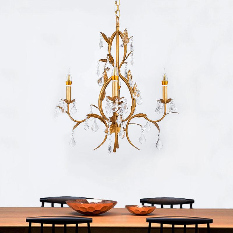 Traditional Swirled Gold Arm Chandelier Light 4 Lights Metal and Crystal Hanging Ceiling Light
