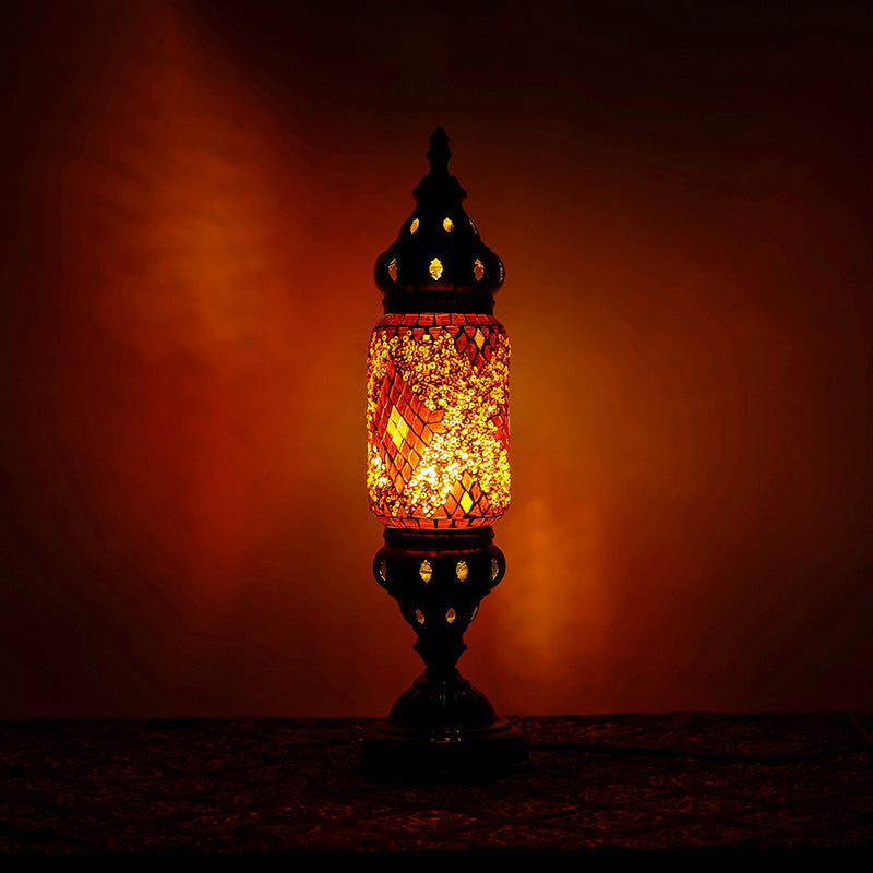 Mediterrane buisvormige nachtlampje 1 bol mozaïeken glazen tafelverlichting in nikkel voor slaapkamer