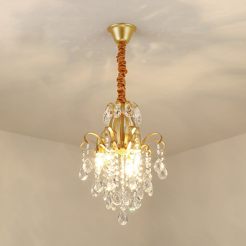 Crystal Teardrop Hanging Lamp Rustic Dining Room Pendant Chandelier with Decorative Swirls