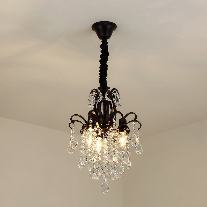 Crystal Teardrop Hanging Lamp Rustic Dining Room Pendant Chandelier with Decorative Swirls