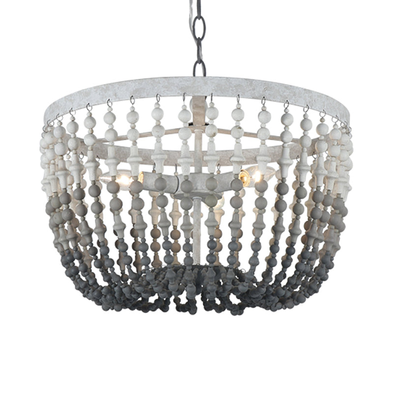 Beaded Wood Chandelier Lamp Rustic 3 Lights Bedroom Hanging Light Fixture in Black