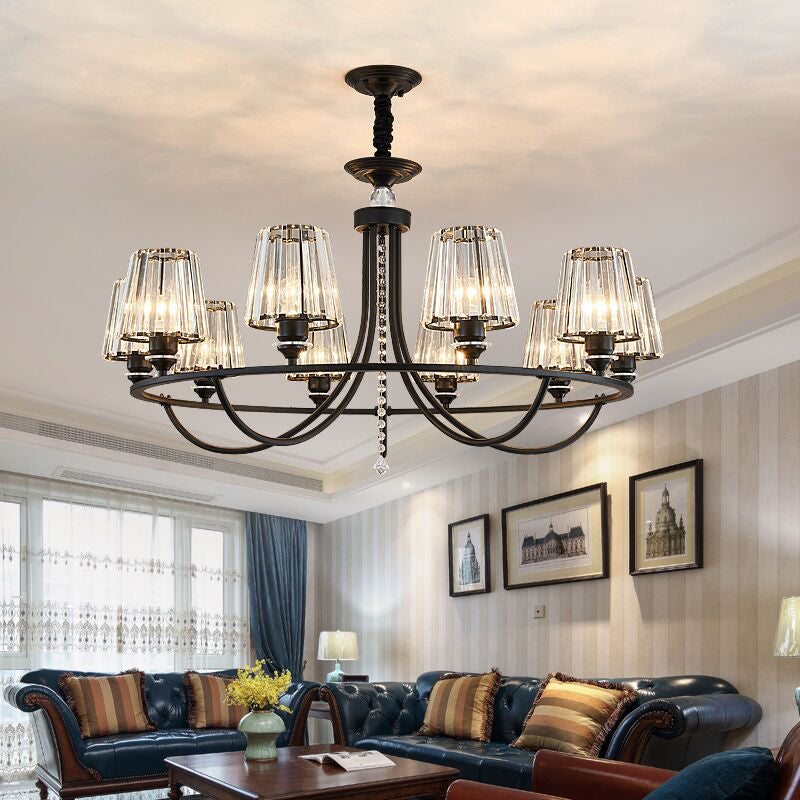 Prismatic Crystal Cone Hanging Light Traditional Parlor Ceiling Chandelier in Black