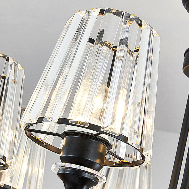 Prismatic Crystal Cone Hanging Light Traditional Parlor Ceiling Chandelier in Black