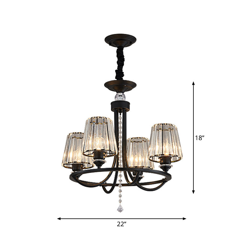 Prismatic Crystal Cone Hanging Light Traditional Parlor Ceiling Chandelier in Black