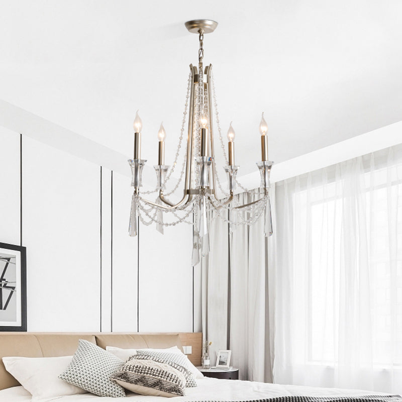Candlestick Chandelier Rustic Nickel Finish Metal Pendant Light with Crystal Decoration