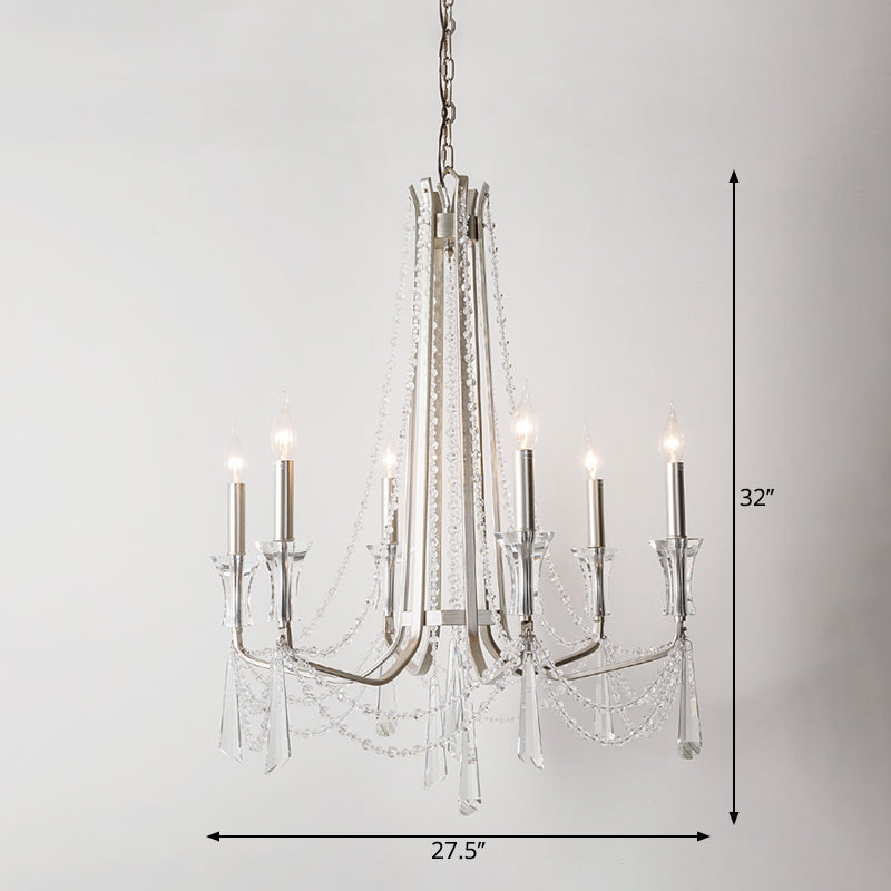 Candlestick Chandelier Rustic Nickel Finish Metal Pendant Light with Crystal Decoration