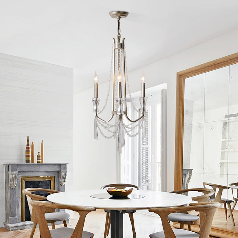 Candlestick Chandelier Rustic Nickel Finish Metal Pendant Light with Crystal Decoration