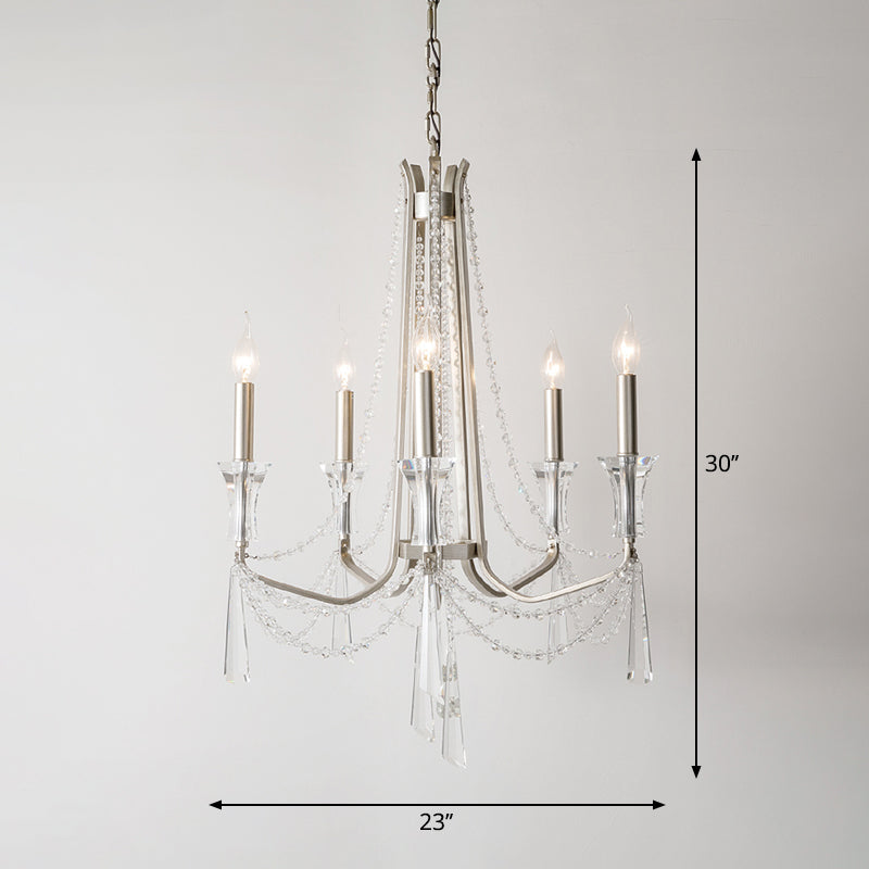 Candlestick Chandelier Rustic Nickel Finish Metal Pendant Light with Crystal Decoration