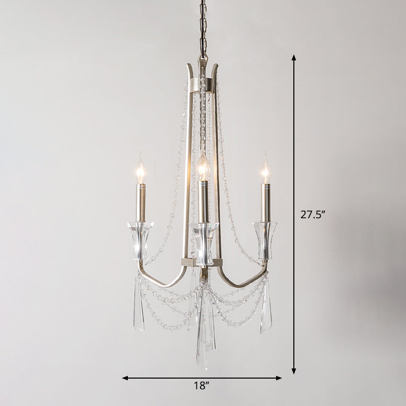 Candlestick Chandelier Rustic Nickel Finish Metal Pendant Light with Crystal Decoration