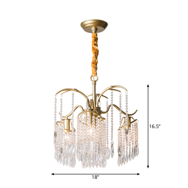 Gold Finish Chandelier Lamp Antique Crystal Tassel Hanging Light Fixture for Bedroom