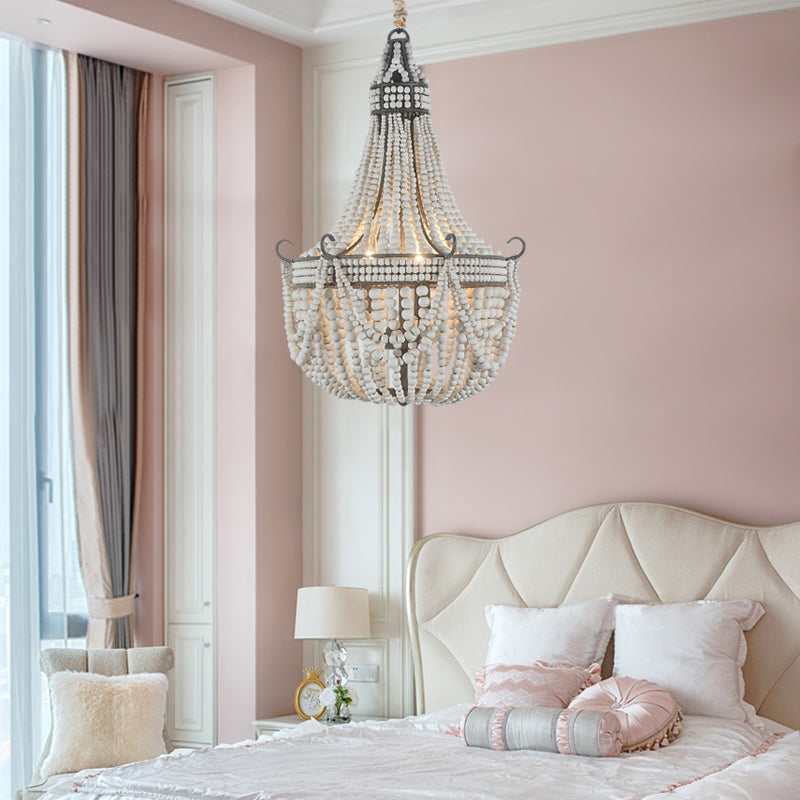 Luz de 3 luces Luz de lámpara con forma de imperio Luz de techo de dormitorio de mordazas de madera en blanco