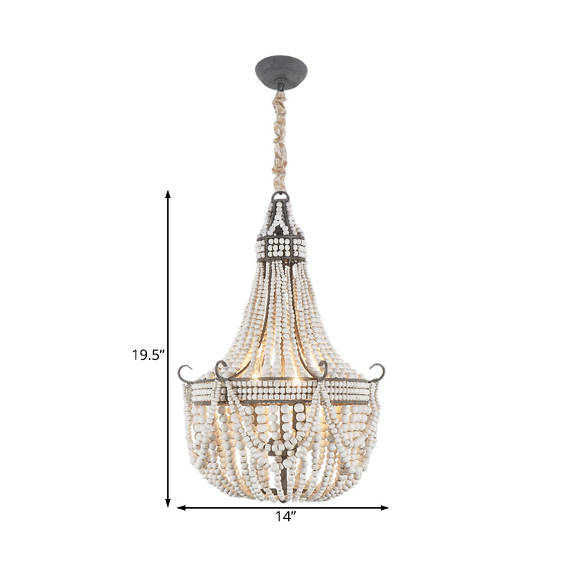 3 Lights Chandelier Light with Empire Shape Wood Strand Bedroom Ceiling Light in White