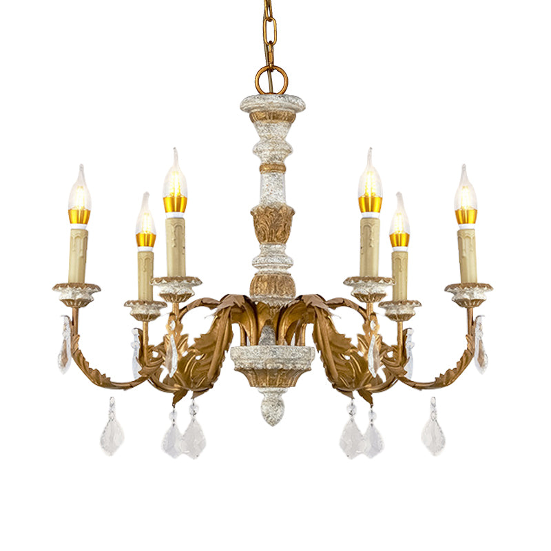 Gold Candle Chandelier Light Traditional Crystal 6 Lights Living Room Hanging Light Fixture