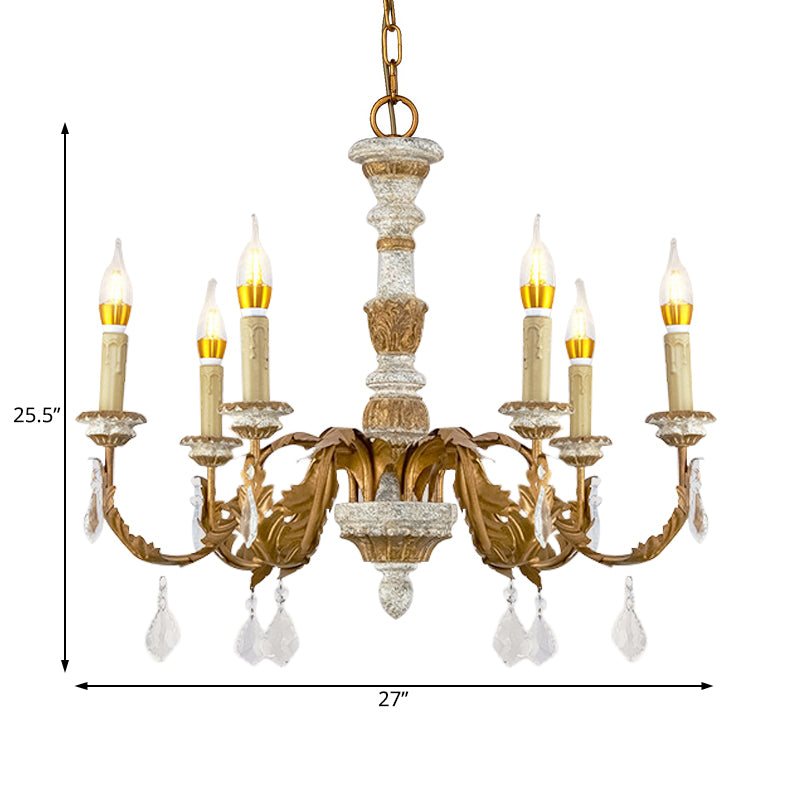 Gold Candle Chandelier Light Traditional Crystal 6 Lights Living Room Hanging Light Fixture