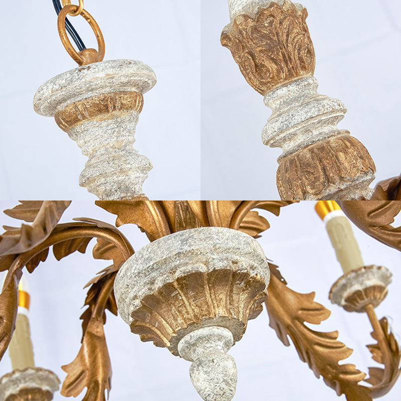 Gold Candle Chandelier Light Traditional Crystal 6 Lights Living Room Hanging Light Fixture