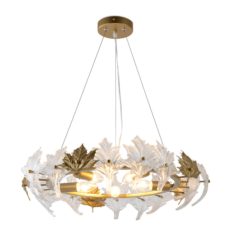 5 Lights Chandelier Light with Maple Crystal Colonial Living Room Hanging Light Fixture with Gold Ring