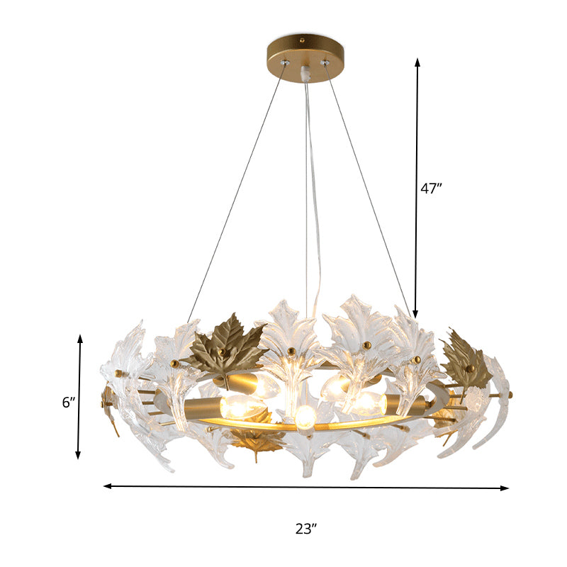 5 Lights Chandelier Light with Maple Crystal Colonial Living Room Hanging Light Fixture with Gold Ring