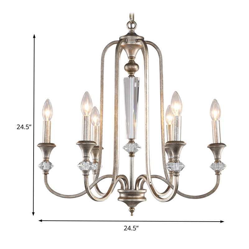 Candle Living Room Chandelier Light Rustic Metal 6 Lights Aged Silver Ceiling Pendant Light