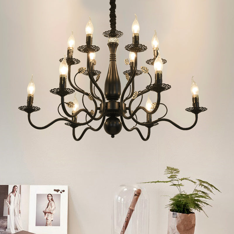 5/12/16 Lights Metal Pendant Chandelier Rustic Black/Gold Candle Dining Room Hanging Ceiling Fixture