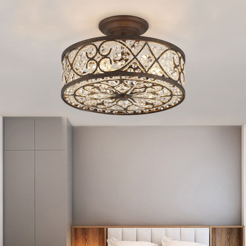 Trommel slaapkamer semi spoeling licht rustiek metaal en kristal 3 lichten roest plafond verlichtingsbeveiliging