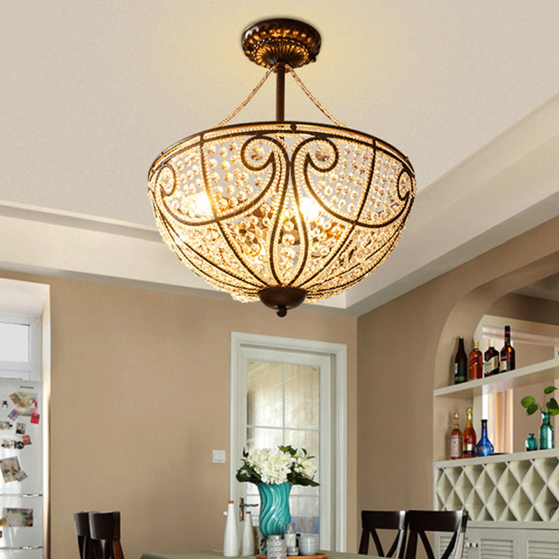 4 lichten kristallen plafond gemonteerd licht rustieke bronzen kom slaapkamer semi spoeling mount licht