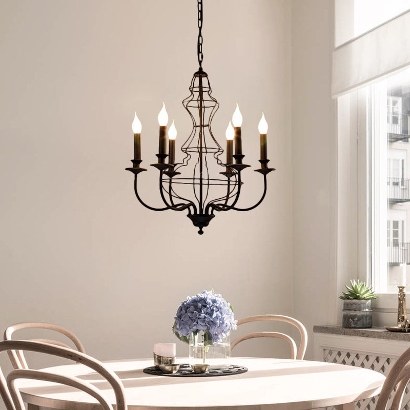 Candle Metal Chandelier Lighting Rustic 6/8 Lights Dining Room Pendant Lighting in Black/Coffee