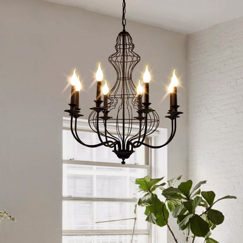Candle Metal Chandelier Lighting Rustic 6/8 Lights Dining Room Pendant Lighting in Black/Coffee