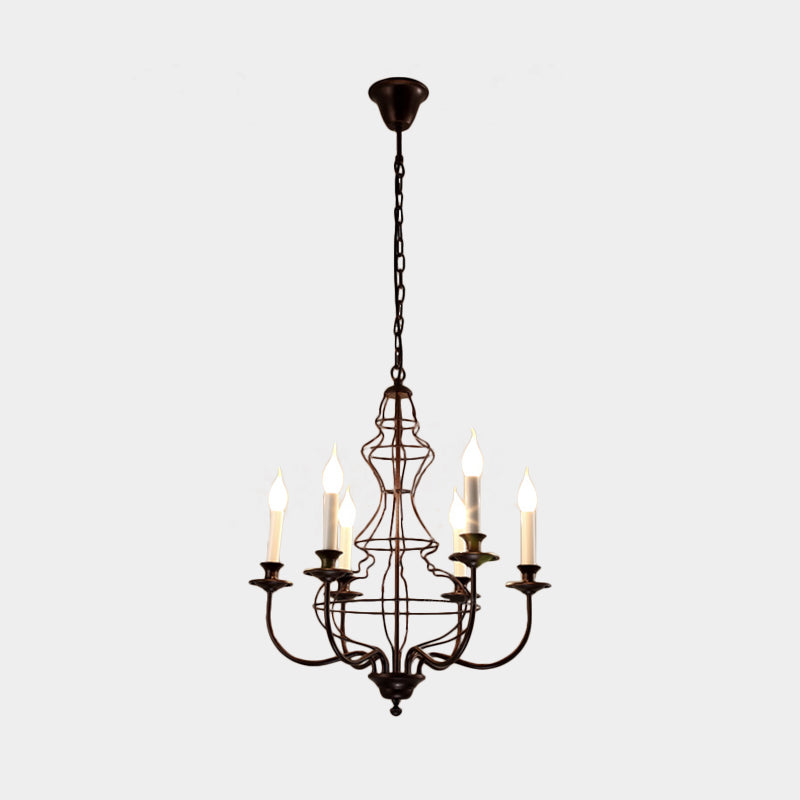Candle Metal Chandelier Lighting Rustic 6/8 Lights Dining Room Pendant Lighting in Black/Coffee
