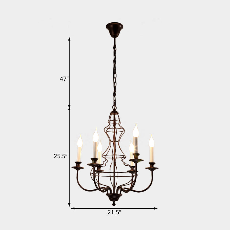 Candle Metal Chandelier Lighting Rustic 6/8 Lights Dining Room Pendant Lighting in Black/Coffee