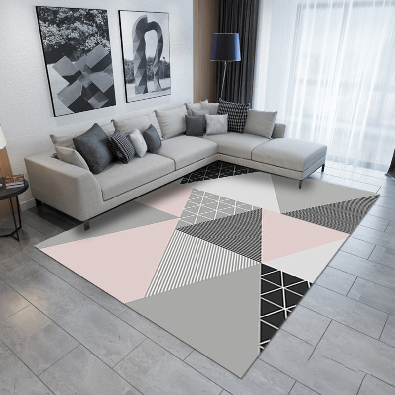 Modern Geometric Printed Rug Multi Color Polyster Rug Anti-Slip Backing Machine Washable  Carpet for Living Room