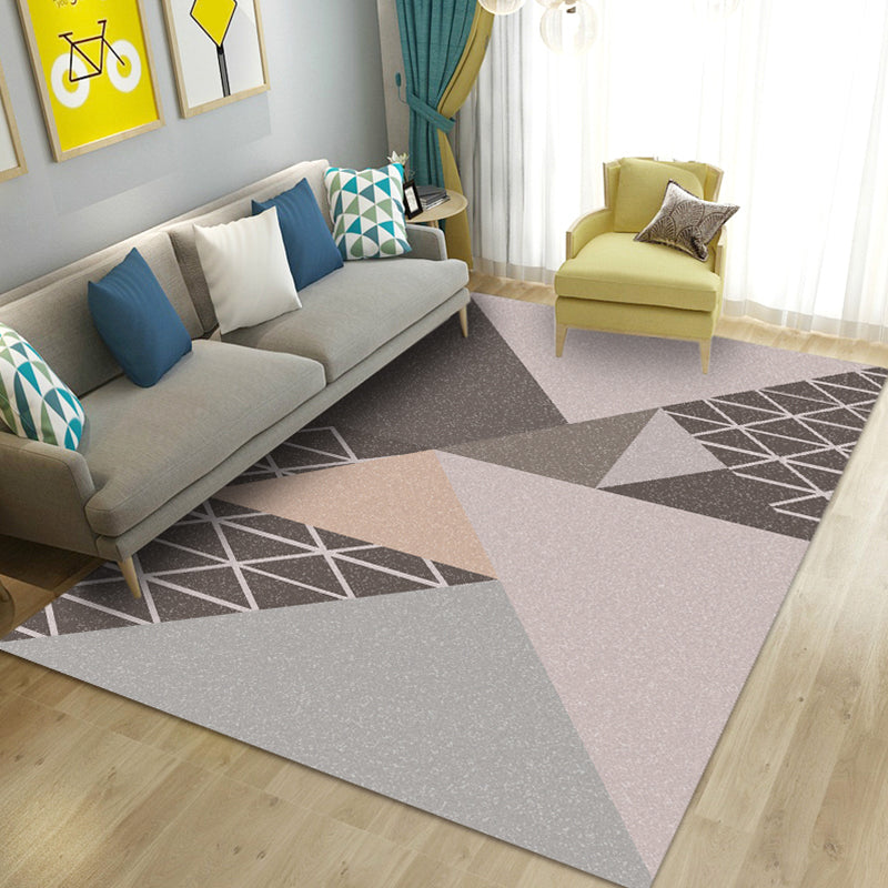 Modern Geometric Printed Rug Multi Color Polyster Rug Anti-Slip Backing Machine Washable  Carpet for Living Room