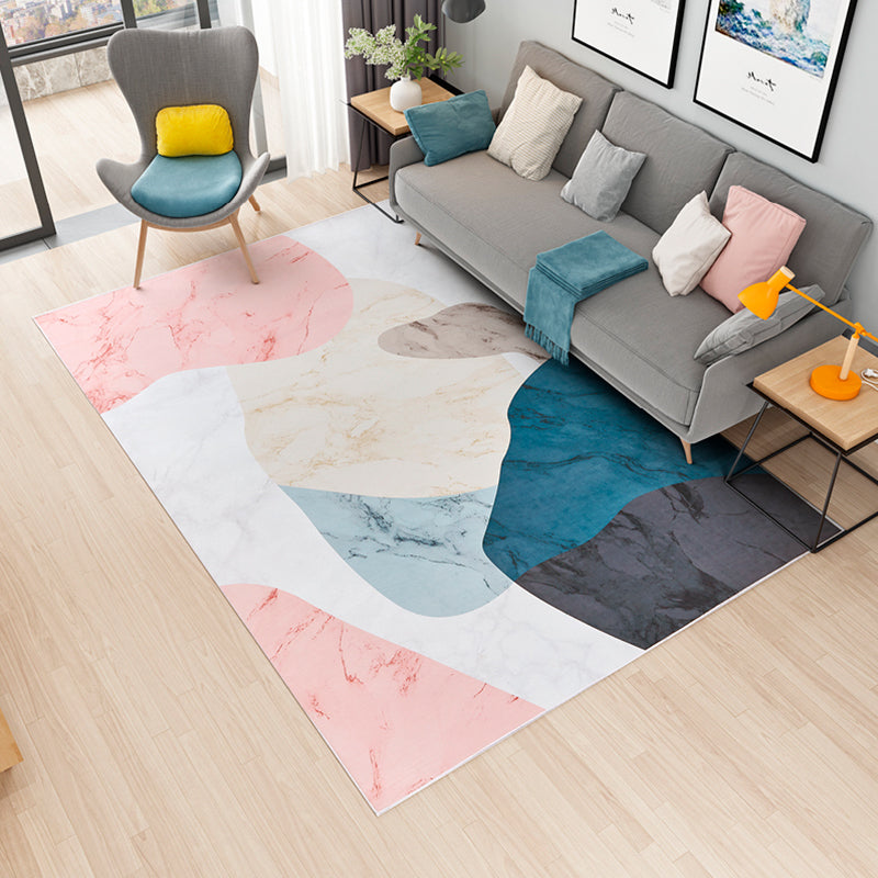 Modern Geometric Printed Rug Multi Color Polyster Rug Anti-Slip Backing Machine Washable  Carpet for Living Room