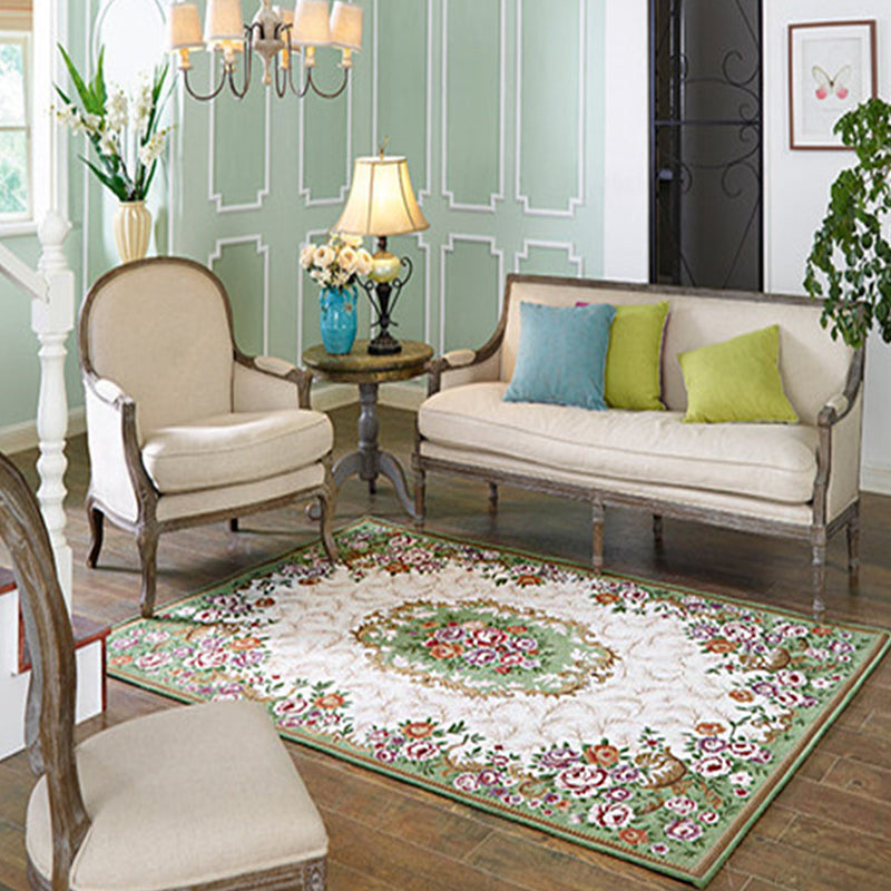 Multi-Colored Parlor Rug Nostalgia Floral Pattern Area Rug Synthetics Non-Slip Backing Stain-Resistant Carpet