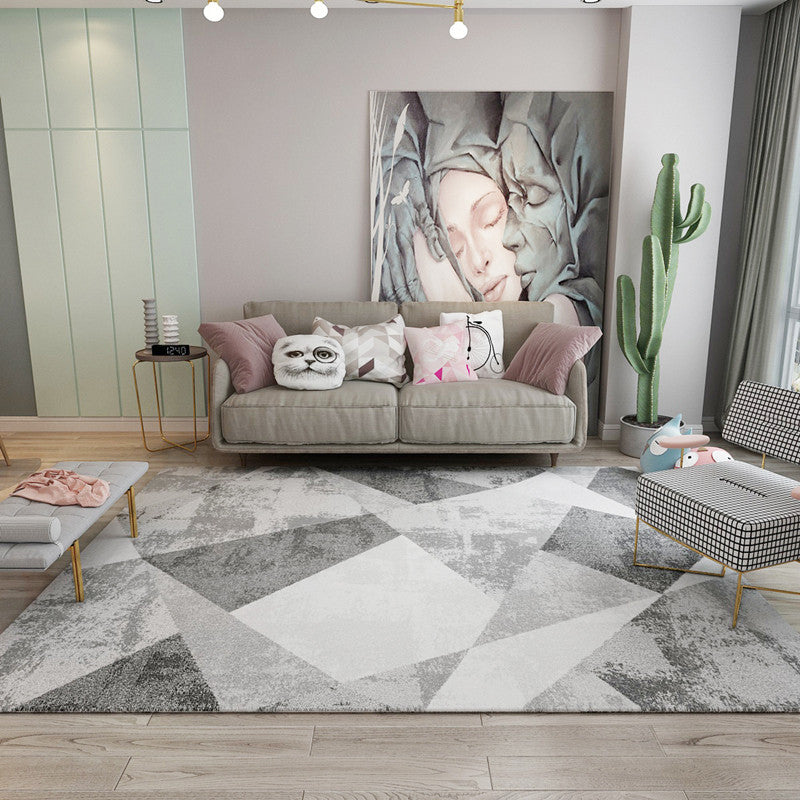 Simple Modern Rug Multi-Color Geometric Print Carpet Anti-Slip Backing Washable Indoor Rug for Living Room
