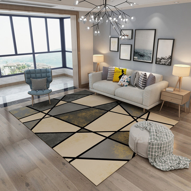 Simple Modern Rug Multi-Color Geometric Print Carpet Anti-Slip Backing Washable Indoor Rug for Living Room