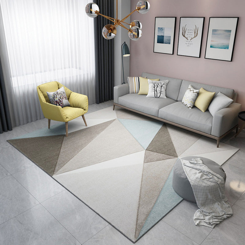 Simple Modern Rug Multi-Color Geometric Print Carpet Anti-Slip Backing Washable Indoor Rug for Living Room