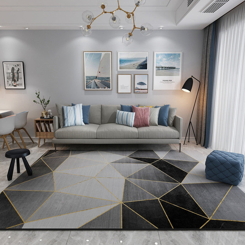 Simple Modern Rug Multi-Color Geometric Print Carpet Anti-Slip Backing Washable Indoor Rug for Living Room